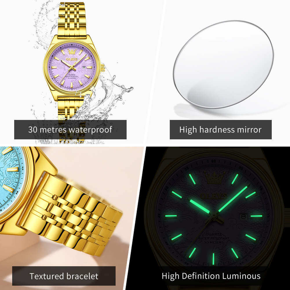 OLEVS Brand Luxury Gold Watch  - đánh giá và giá Luxury Watch Green